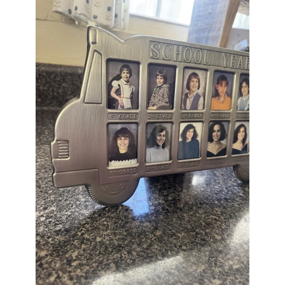 vintage melanneo silve color School bus School yesrs photo Frame NEW